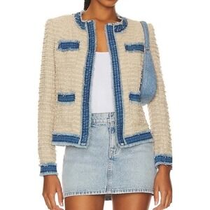 L'agence Agnes Tweed Open Front Cardigan Jacket Blazer Oxford Tan XS